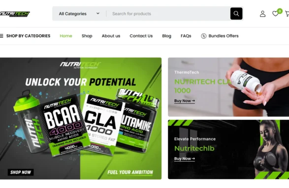 Nutritech-E-Commerce-Website-Development Nutritech ME supplements e-commerce platform and web design by Web Synergy.